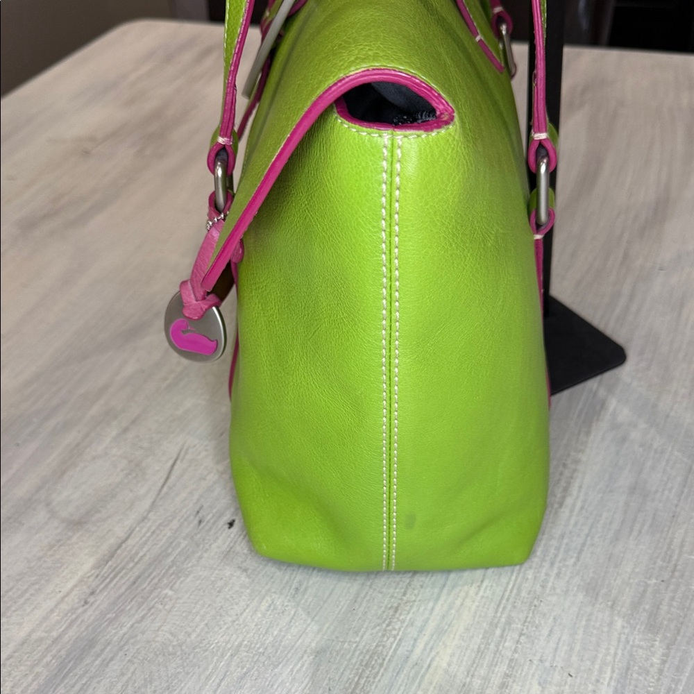 Vintage Rare Dooney & Bourke Vibrant Green and Pink Heart Buckle Shoulder Bag - Picture 6 of 15